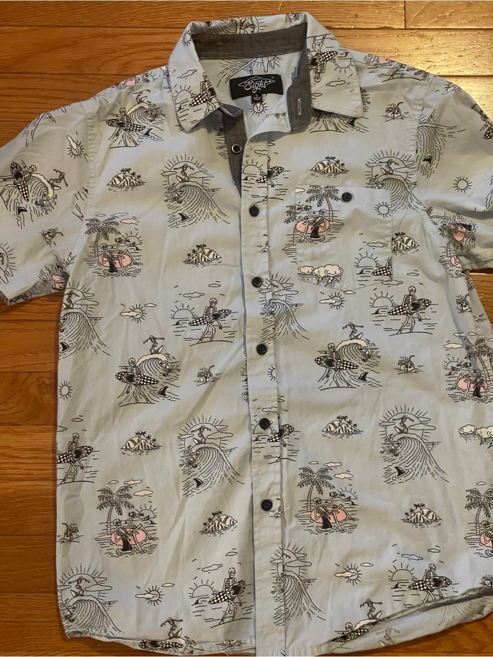 Eighty Eight| Light Blue Surf Print | Button-Down Shirt | Size Sm | Vacation